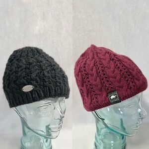 Turtle Fur Beanie Lot 2 Wool‎ Acrylic Fleece Lined Black Burgundy Knit Hats